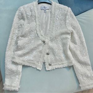 10 Crosby by Derek Lam White Sequins Scoop Neck Jacket